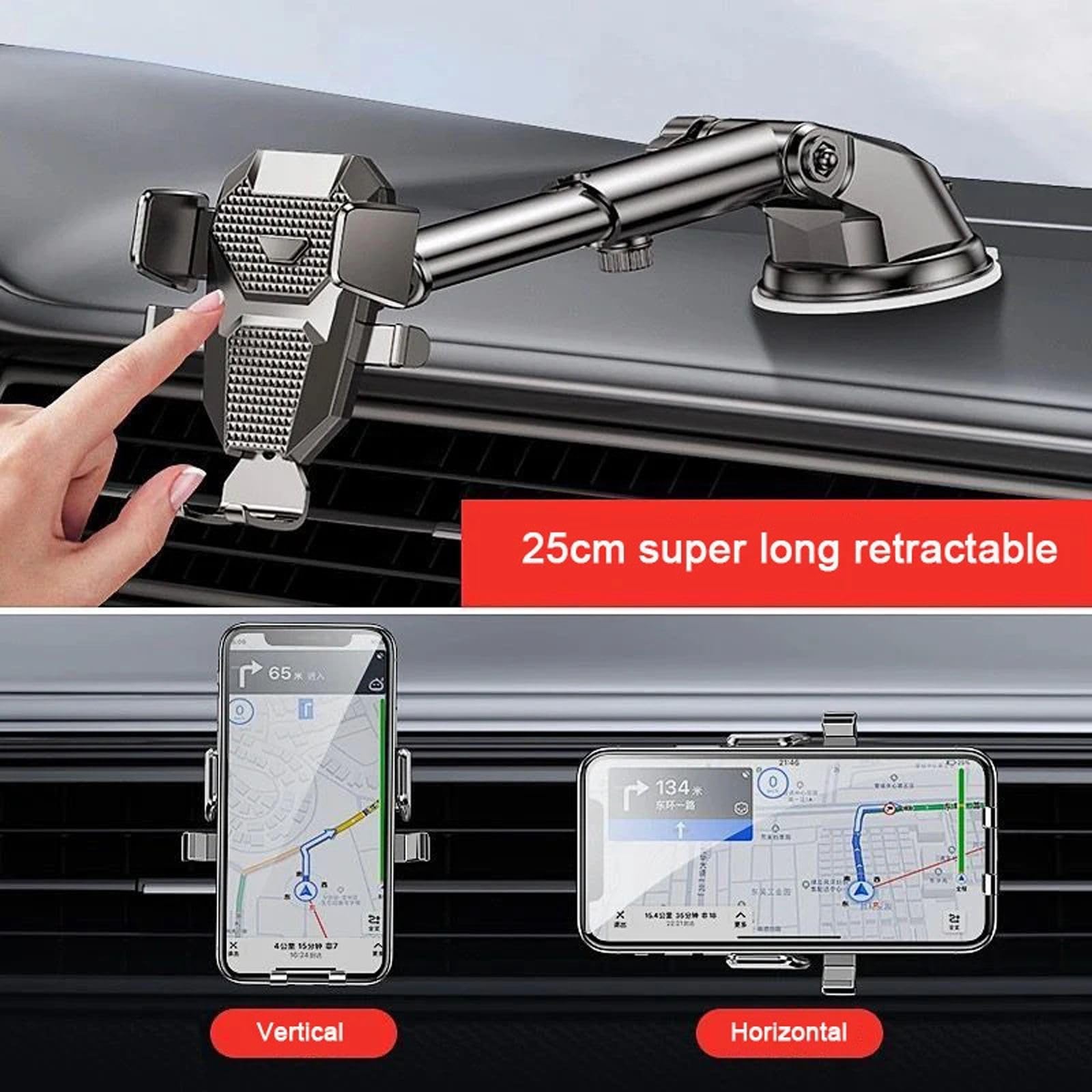 Sucker Uchwyt samochodowy na telefon Samochodowy odpowietrznik Clip Mount Stand GPS Telefon Mobile, pasuje do iPhone'a Xiaomi Huawei Samsung