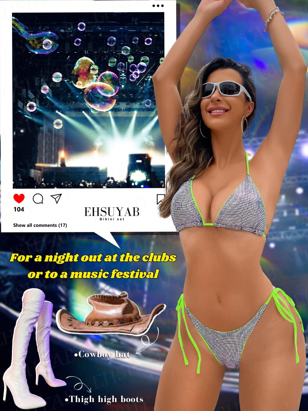 Pool Party Glitter Bikini, Neon Strap, Padded 2Pc Swimsuit Boudoir Shoot - Image 7