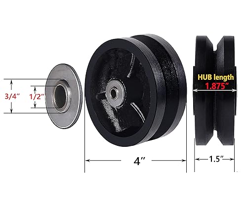 Miniatura 3 de Rueda giratoria de hierro fundido de 4 pulgadas x 1-12 con ranura en V con capacidad de rodamiento de rodillos rectos de hasta 600 libras (1 rueda