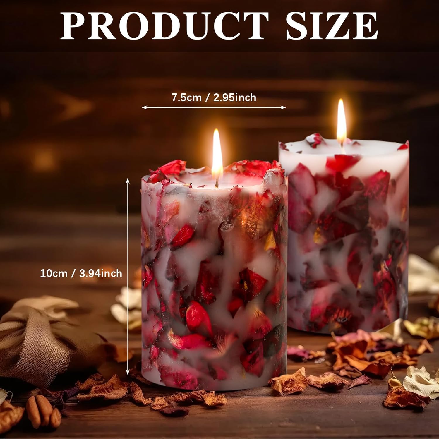 Nuanchu 2 Pcs Valentines Pillar Candles for Women Valentines Day Rose Candles Gifts with Real Dried Rose Petal Soy Wax Infused Scented for Galentines Birthday Wedding Gift Home Decor - Image 2