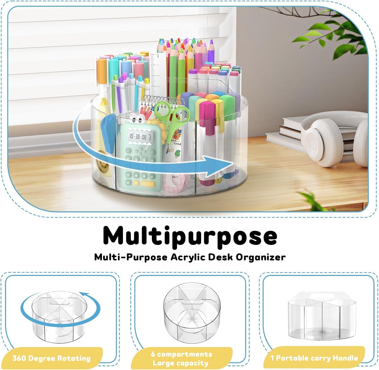 SUPEASY Portapenne in acrilico girevole a 360 gradi