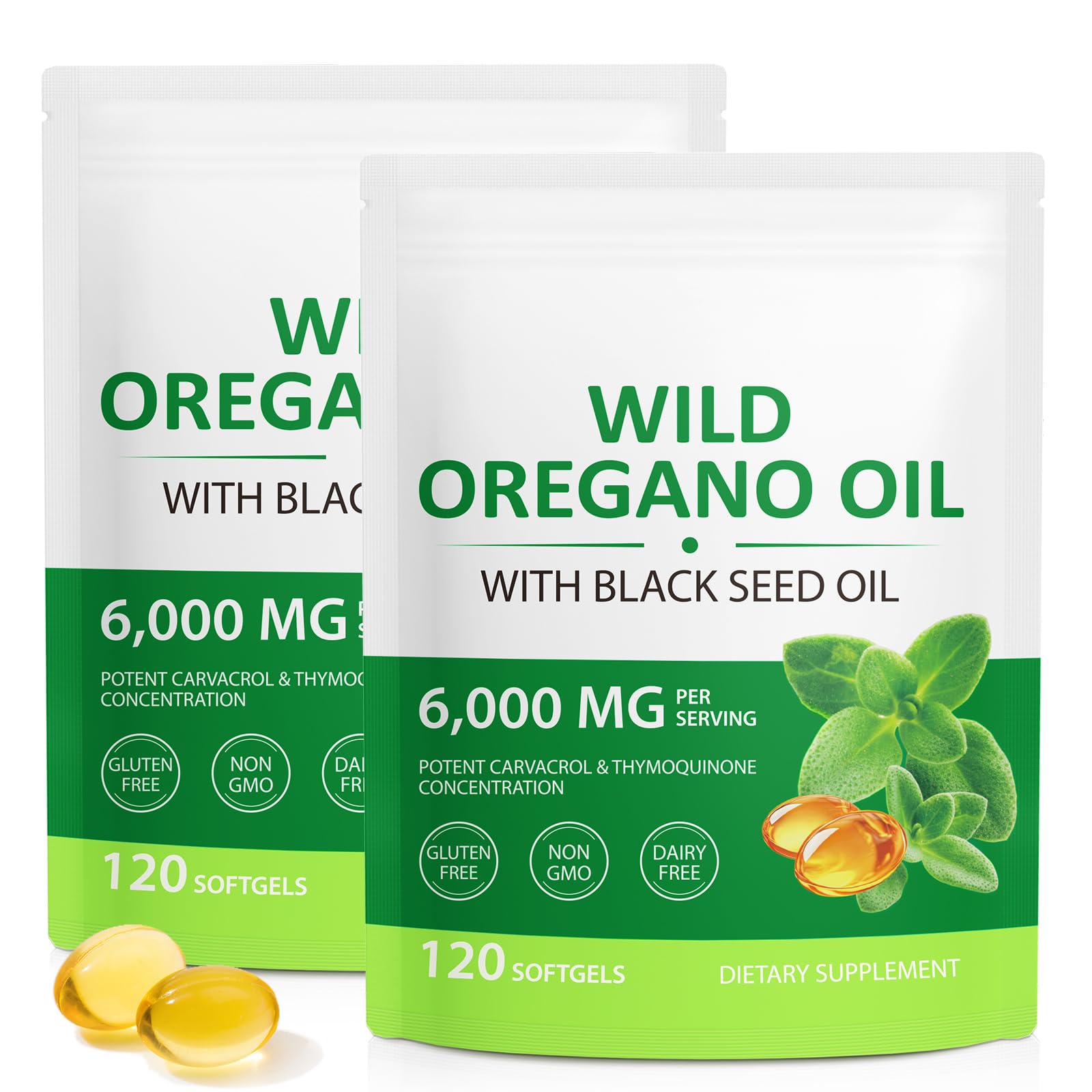2 Pack Oregano Oil Softgels Organic, 2 in 1 Formulated with Black Seed Oil 200mg, Oregano Oil Supplement Capsules, Natural Defense Supplement, Non-GMO, Dairy Free, Gluten Free