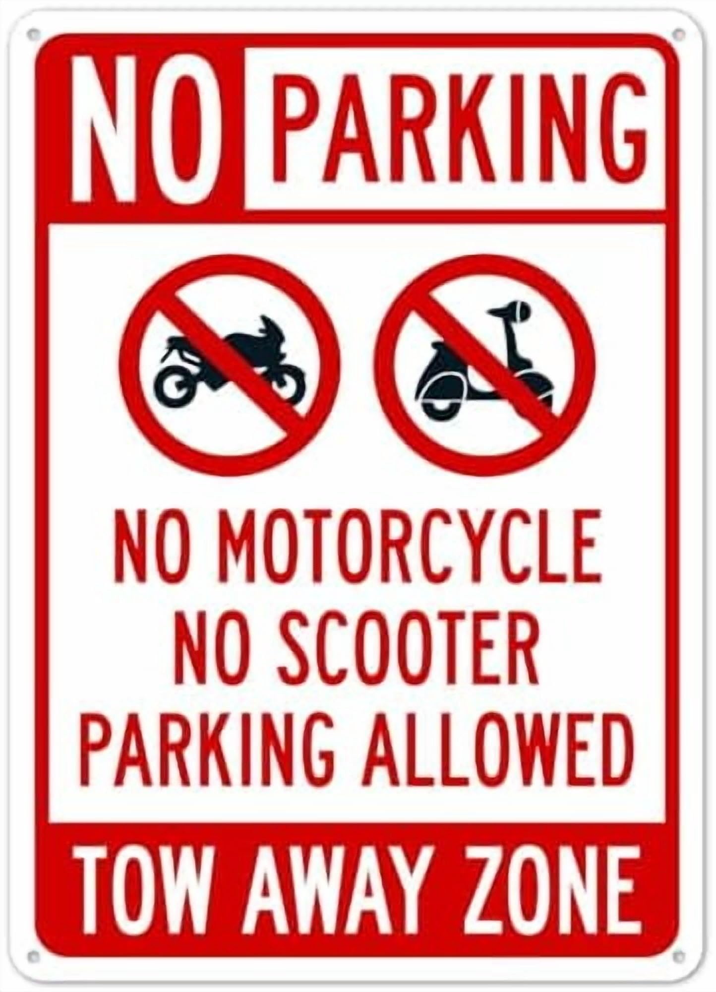 (2-Pack) Metal Tin Sign No Parking No Motorcycle No Scooter Parking Allowed Tow Away Zone Sign Parking Signs NO.4036 Sign 8x12 Inch - Clear Warning for Home & Use