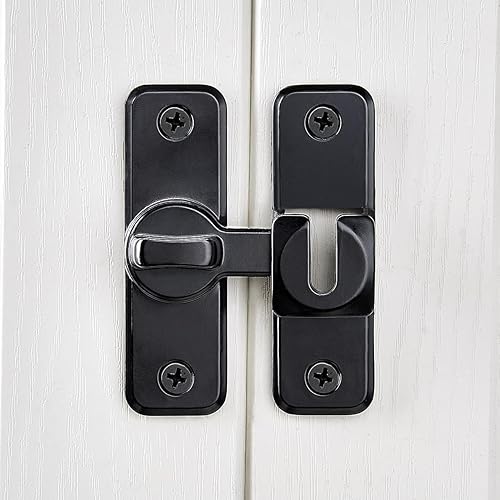 Miniatura 4 de Cerradura de seguridad mejorada negra  Pestillo de puerta deslizante y oscilante de 90180 grados resistente para graneros, puertas y más