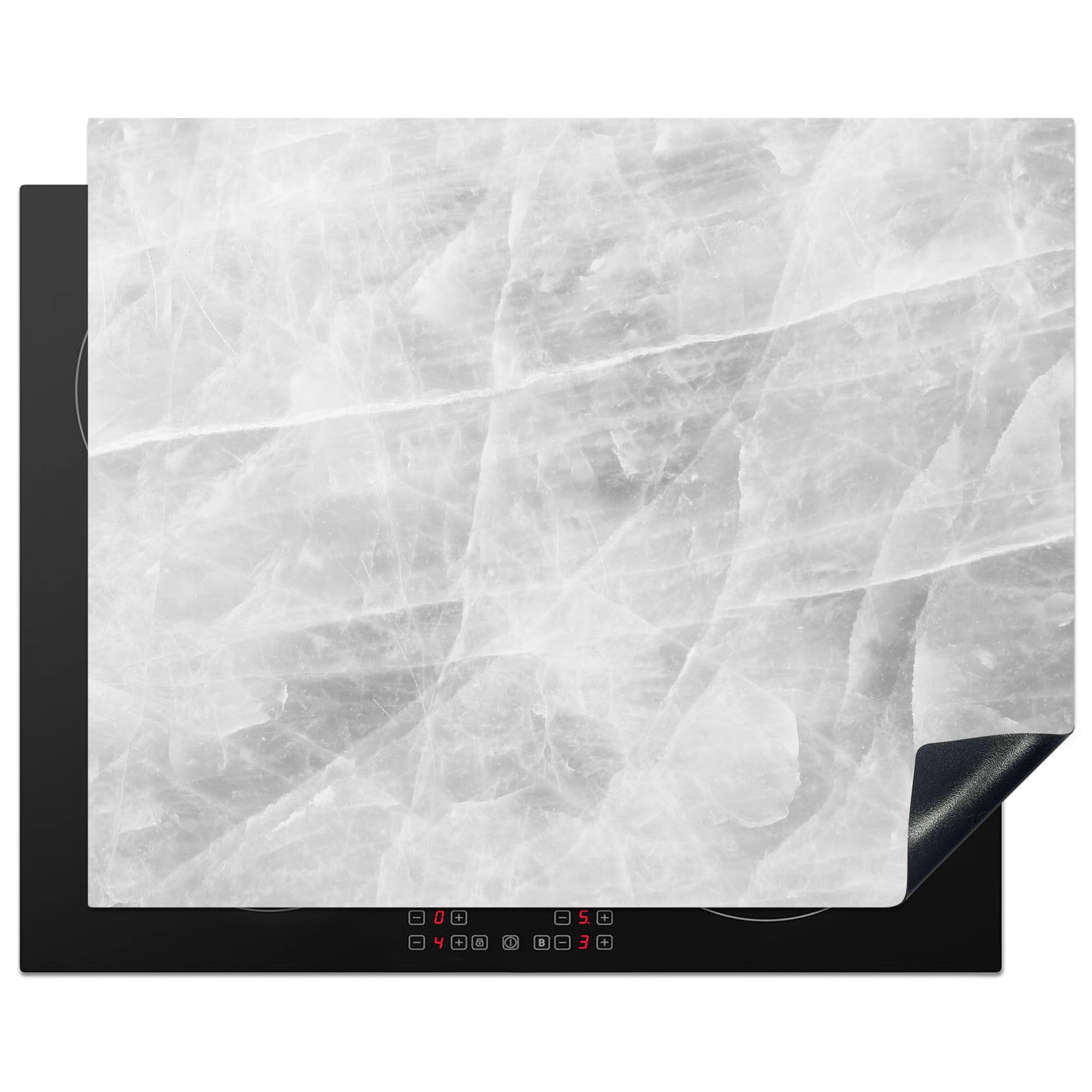 KitchenYeah© Induction Hob Protector Mat 20.5"x25.6" / 65x52 cm Stove Cap Top Cover Kitchen Cooker Covers for Electric Hobs Vinyl Marble - Stone - White - Luxury - Marble Look — image 1