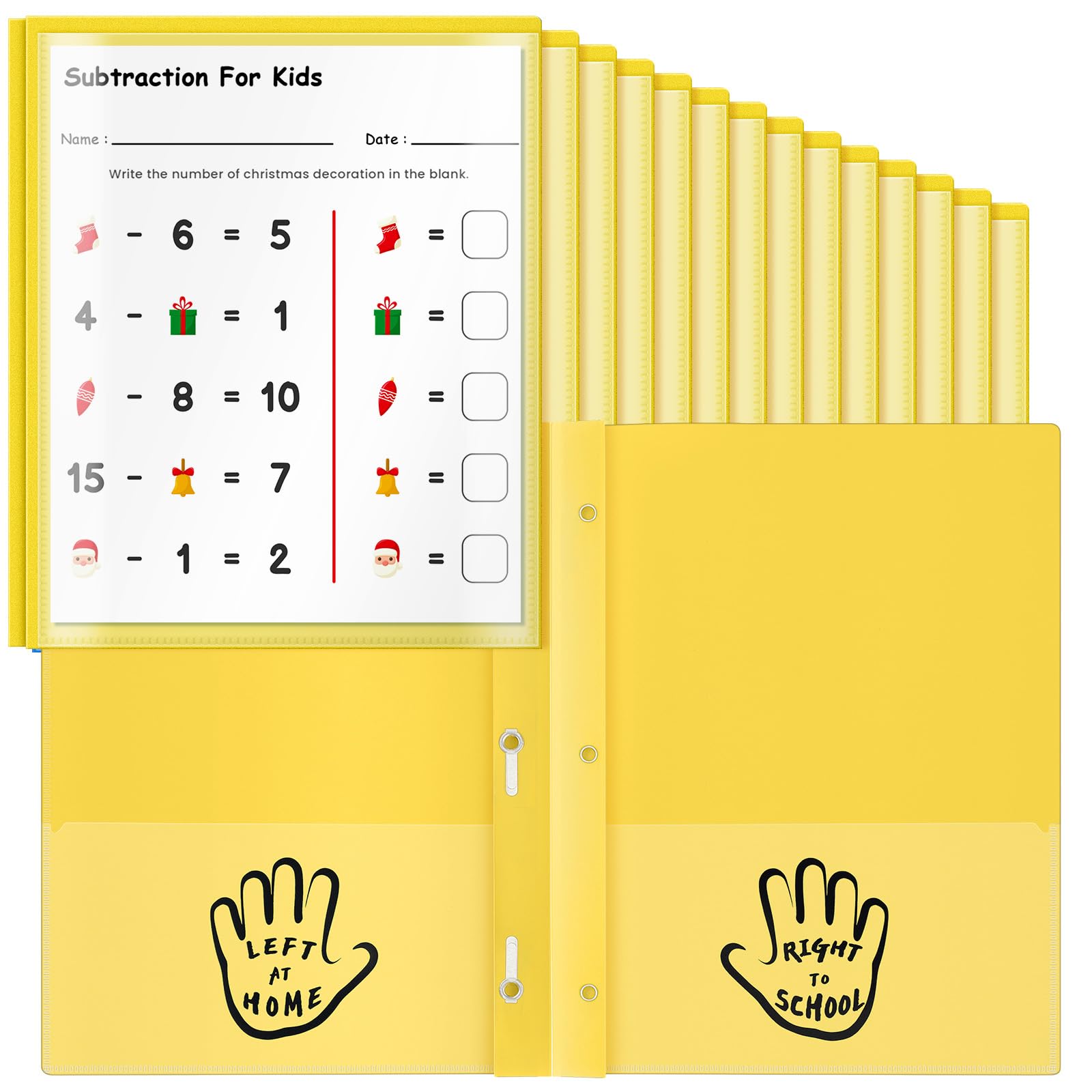 Henoyso 24 Pcs 2 Pocket Take Home Folders Parent-Teacher Communication Plastic Homework Folder with 3 Clear Pockets and 3 Prongs for School Office,