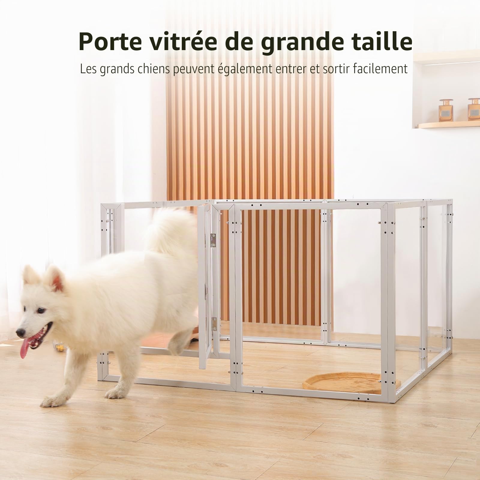 Parc pour Chien 8 Panneaux, Parc Chien Interieur Acrylique，H:60cm, Enclos Chien avec Porte, Cadre métallique, Robuste, Facile à Installer, Convient aux Chien Chiot Lapin Petit,Blanc