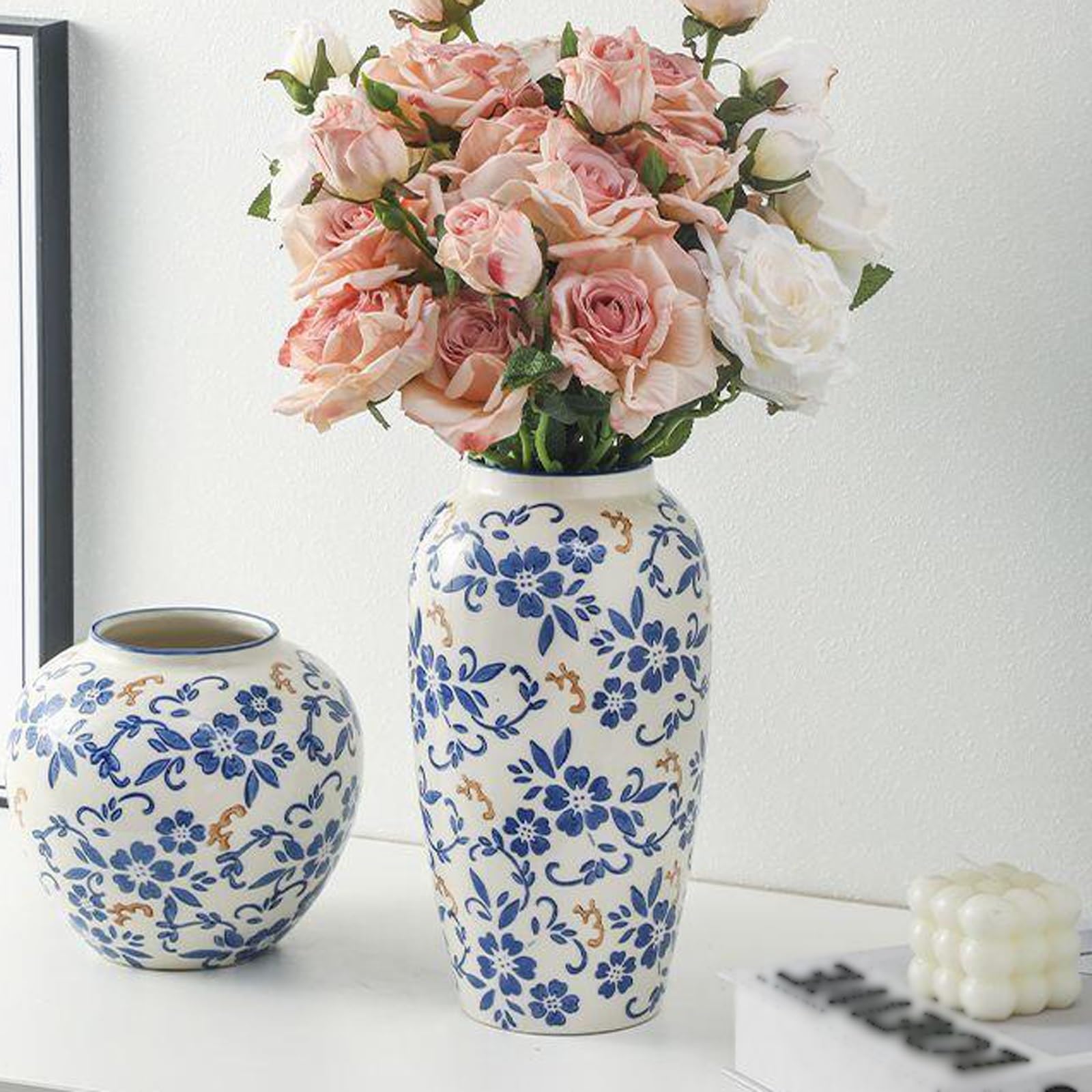 Jarrón Decorativo Jarrón de cerámica Entrada Retro Porcelana Azul y Blanca China, Adornos decoración for el hogar la Sala Estar para Decorar el hogar