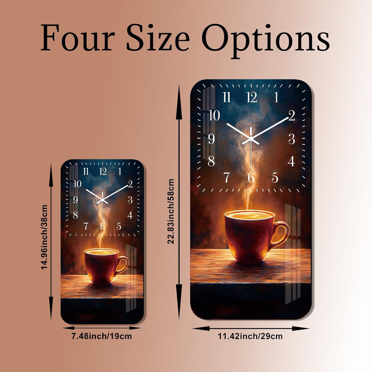 Kitchen Wall-Clocks Wood 12 Inch - Coffee Cup Clocks Battery Operated - Farmhouse Silent Wall Clock Non Ticking for Living Room Kitchen Bedroom Decor