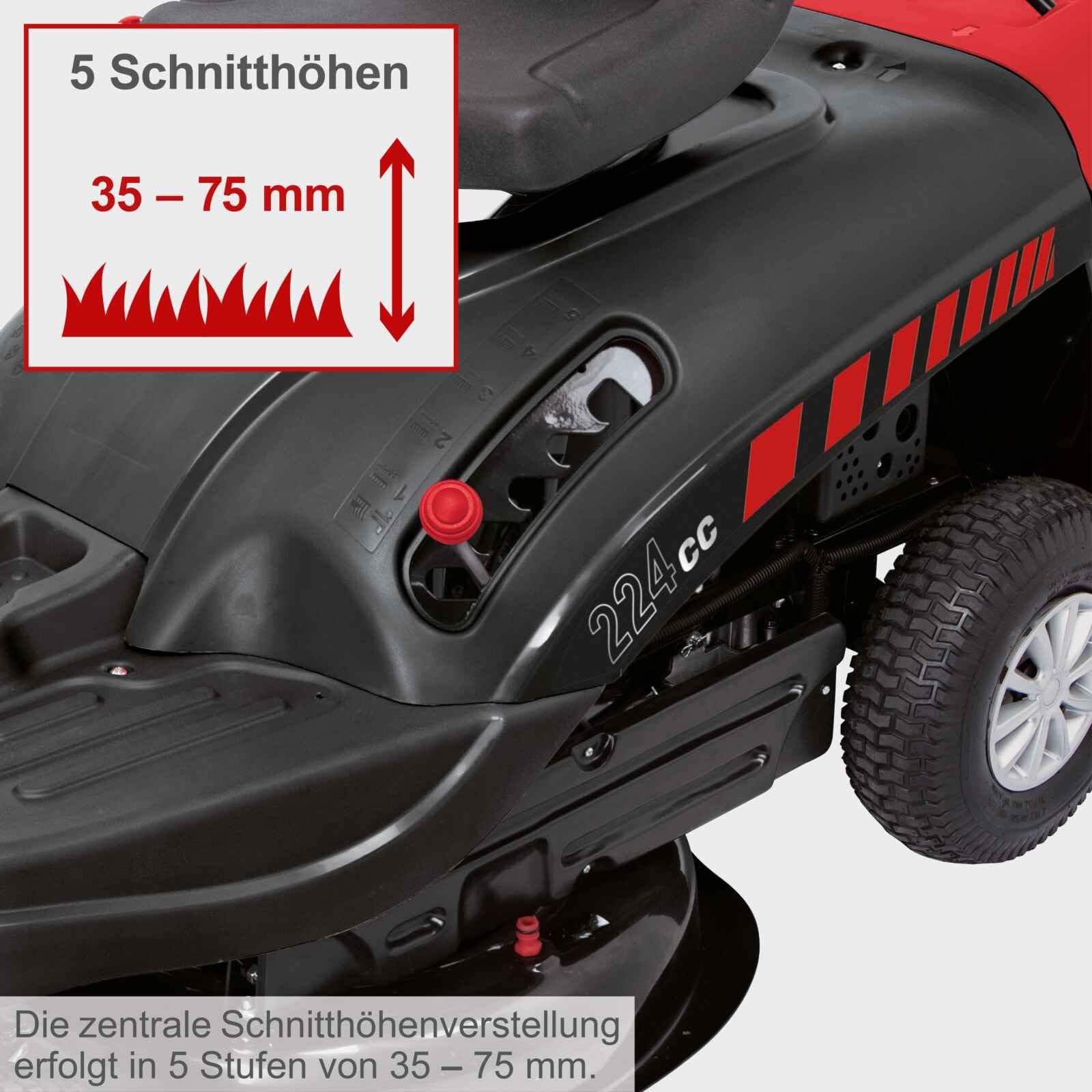 Scheppach Benzin Rasentraktor Aufsitzmäher MR224-61 | 6,8PS | Schnittbreite 61cm | 5-Fach Höhenverstellung | E-Start | 150 L Fangsack | 4X Vorwärts / 1xRückwärtsgang | Rasenmäher Aufsitzrasenmäher