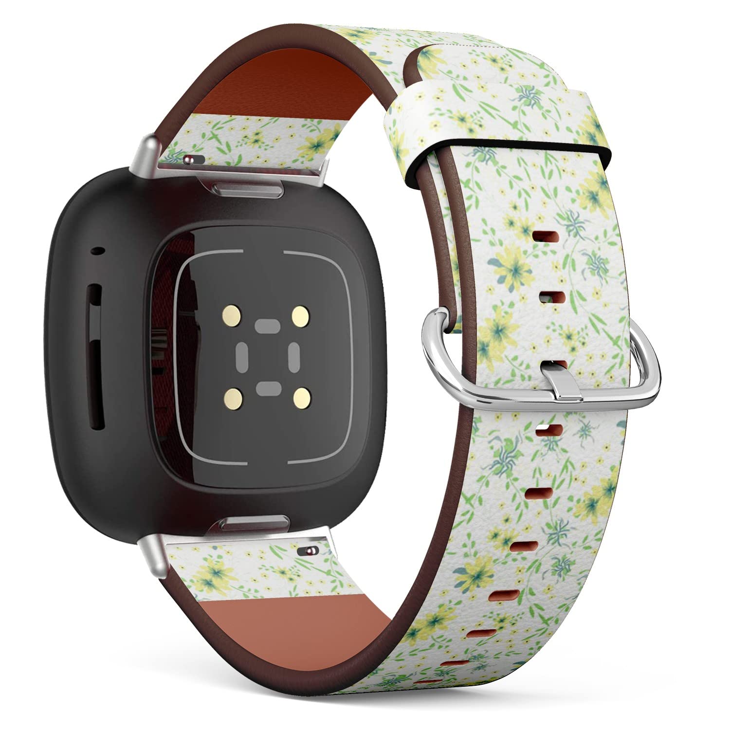CJBROES Replacement Leather Watch Band, Compatible with Fitbit Versa 3 and Fitbit Sense of Wristband Bracelet Accessory - Small Floral Cute