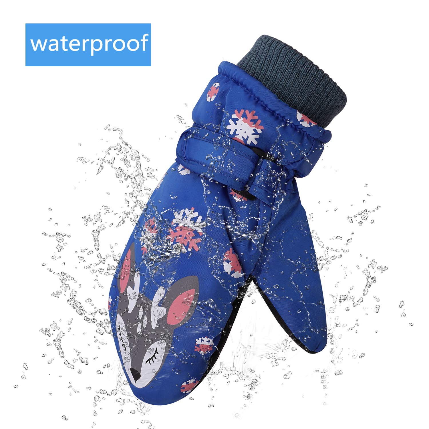 Kids Waterproof Ski Mittens – Fleece Lined Thermal Gloves For Ages 4-8, Blue - View #2