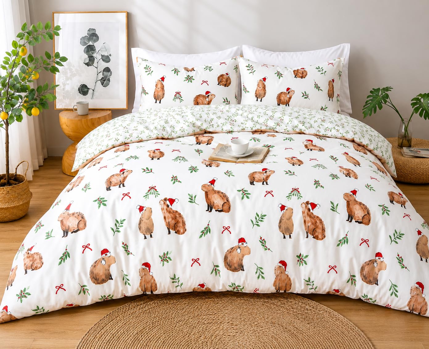 Pamposh Christmas Super King Duvet Set - Festive Brushed Microfibre Super King Bedding With Reversible Design - Ultrasoft Easycare Xmas Super King Quilt Cover For Winter Holiday Decor