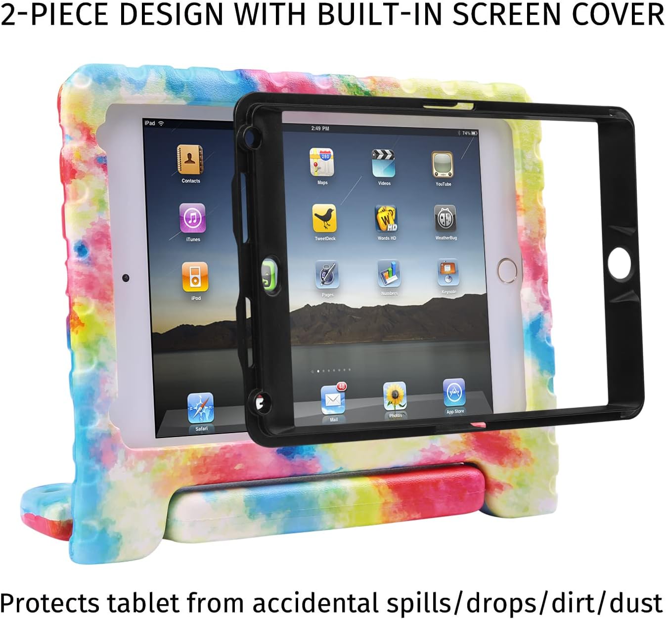 HDE iPad Mini 5 & 4 Case for Kids with Built in Screen Protector - Shockproof Handle Stand with Apple Pencil Holder Compatible with iPad Mini 5th Generation and iPad Mini 4th Generation Tablet Tie Dye