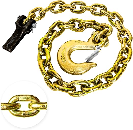 Grade 80 Trailer Safety Chain 36 Inch with 3/8'' Clevis Snap Hook and Chain Retainer | Transport Chain WLL 25,000 lbs for Towing