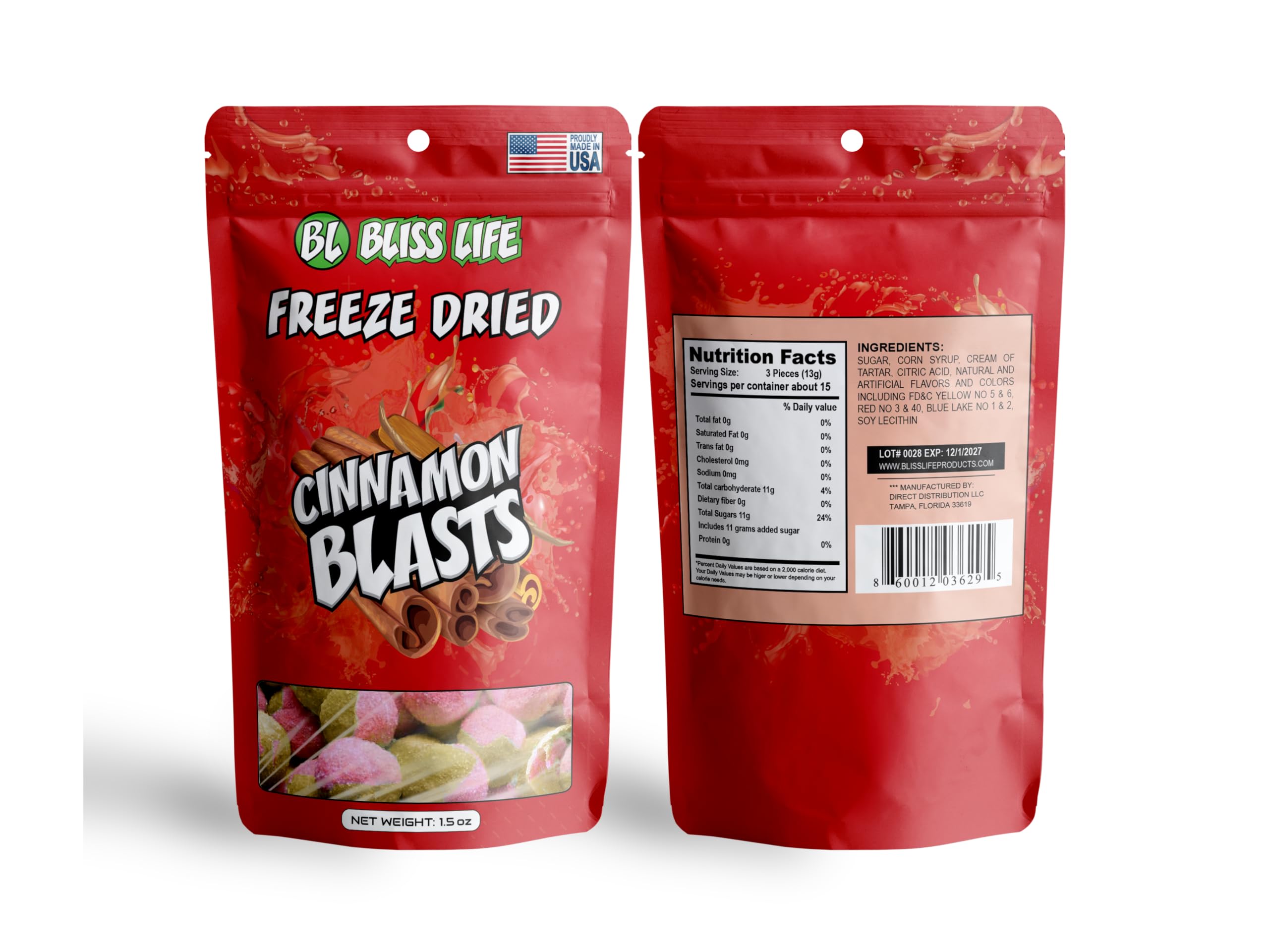 Bliss Life Cinnamon Blast Freeze Dried Candy from TikTok, ASMR Crunchy Candy, Spicy Sweet and Sour Kids Snacks, Unique Novelty Snack for Kids 1.5oz