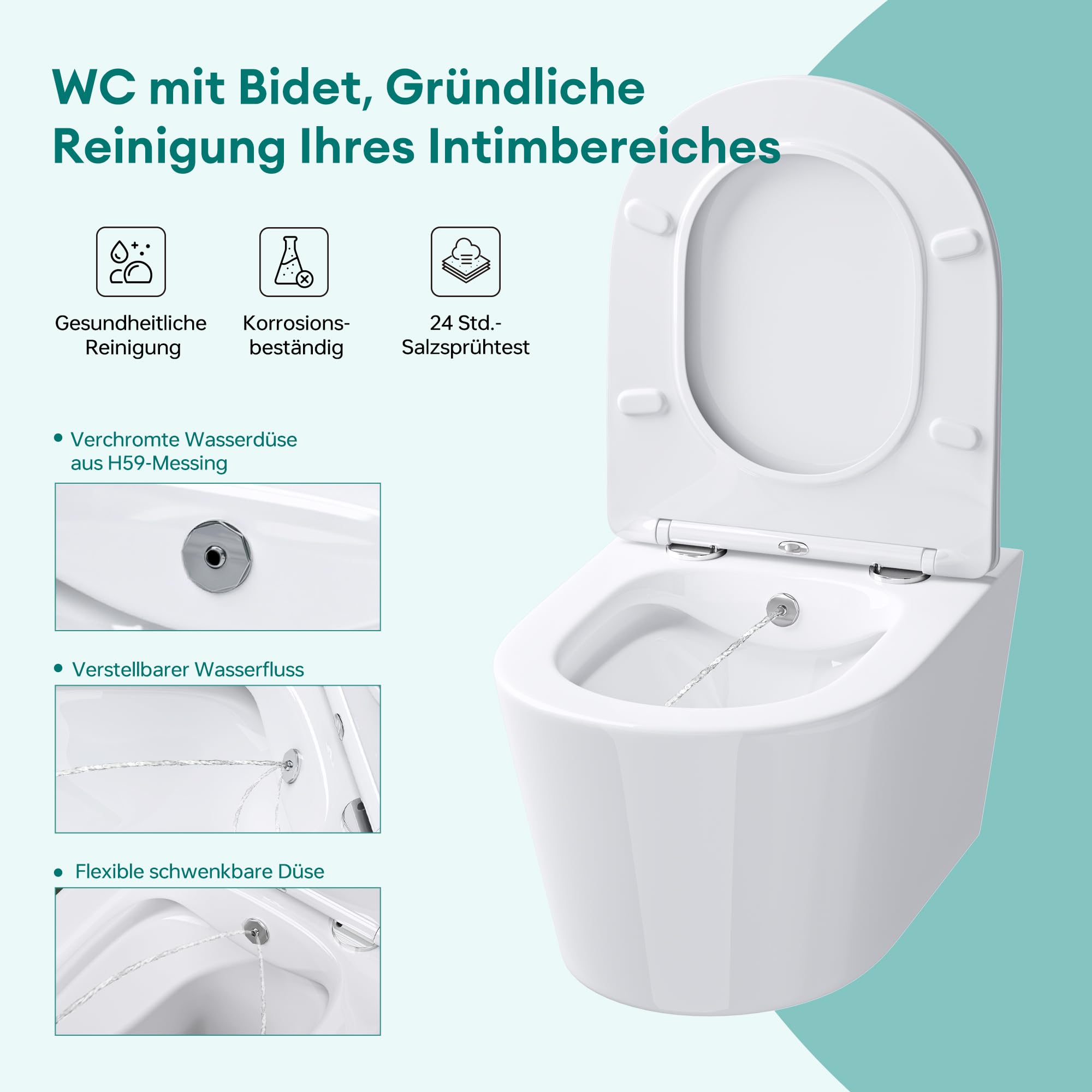 Mai & Mai Hänge WC mit Bidet-Funktion aus Sanitärkeramik 36x53,5x36,5cm
