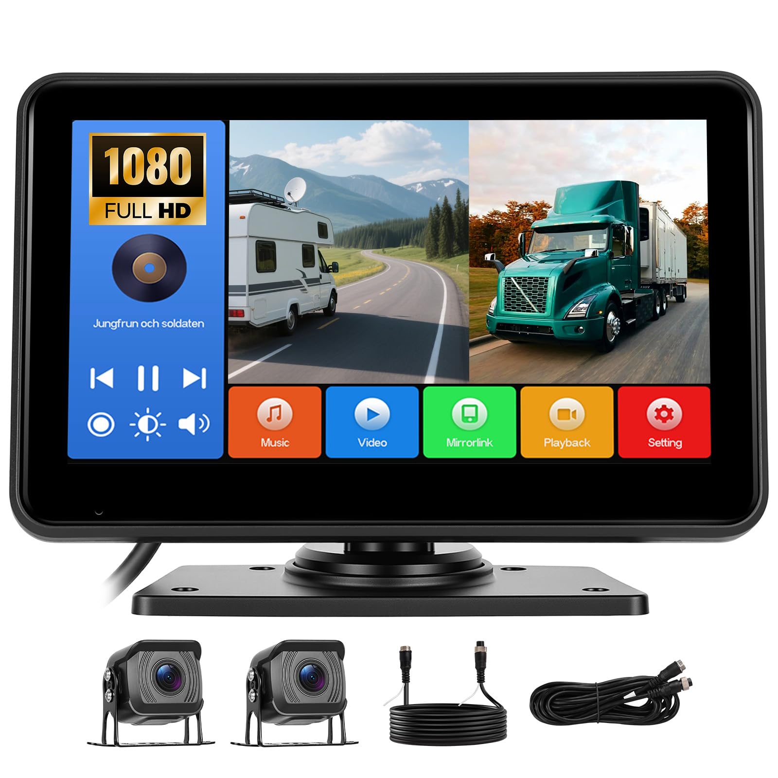 Photo 1 of 1080P Backup Camera System Kit,7 Inch Reversing Monitor with Record Function Night Vision DVR Monitor 2 Camera 2 Split Screen+Waterproof Reverse/Front View Camera for RV/Semi Box Truck