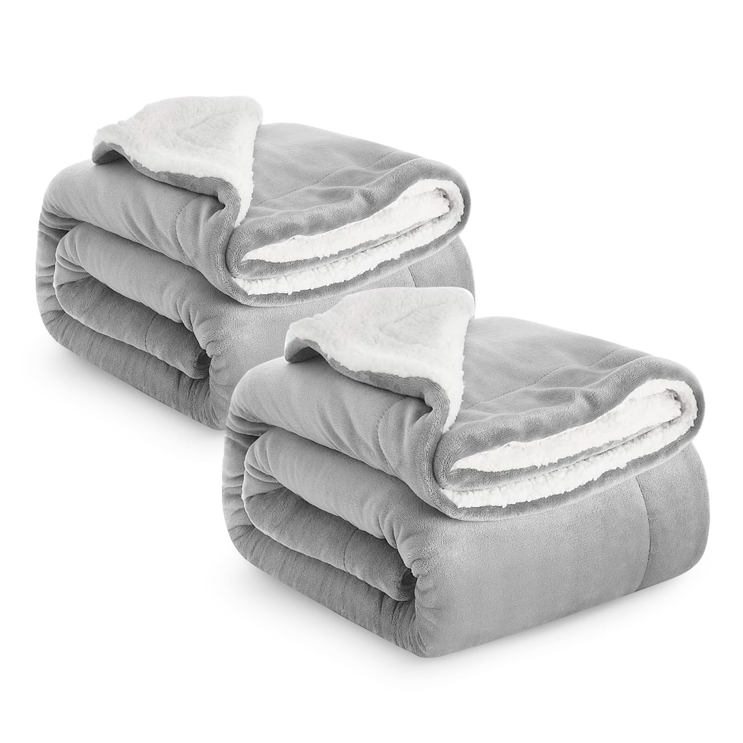 Ir Imperial Rooms Silver Sherpa Fleece Blanket Pack Of 2 Bed Throws Blankets For Sofas Soft Fluffy Thick Blanket Reversible Microfiber Throw (, Single/Throw (130 X 150 Cm))