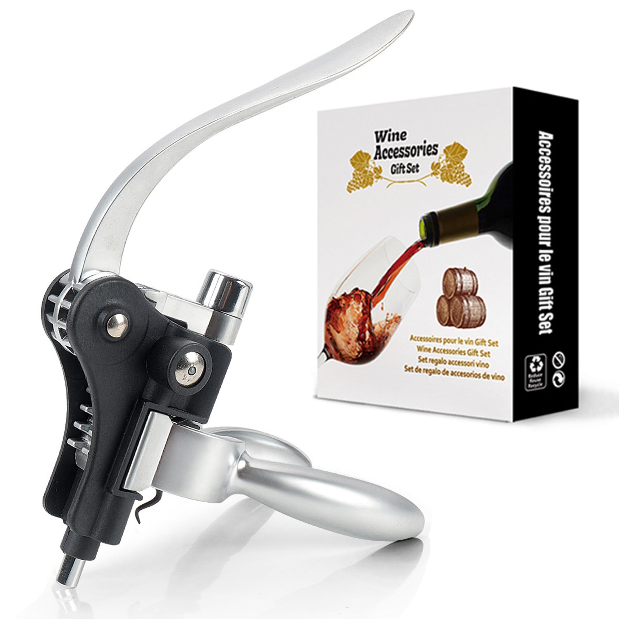 Xiciki Corkscrew, Wine Bottle Opener, Manual Hand Corkscrew with Rabbit Shaped Lever Pump & Non-Stick Screw, Zinc Alloy Ergonomic Design for Easy Bottle Opening, for Home, Bar & Hotel Use