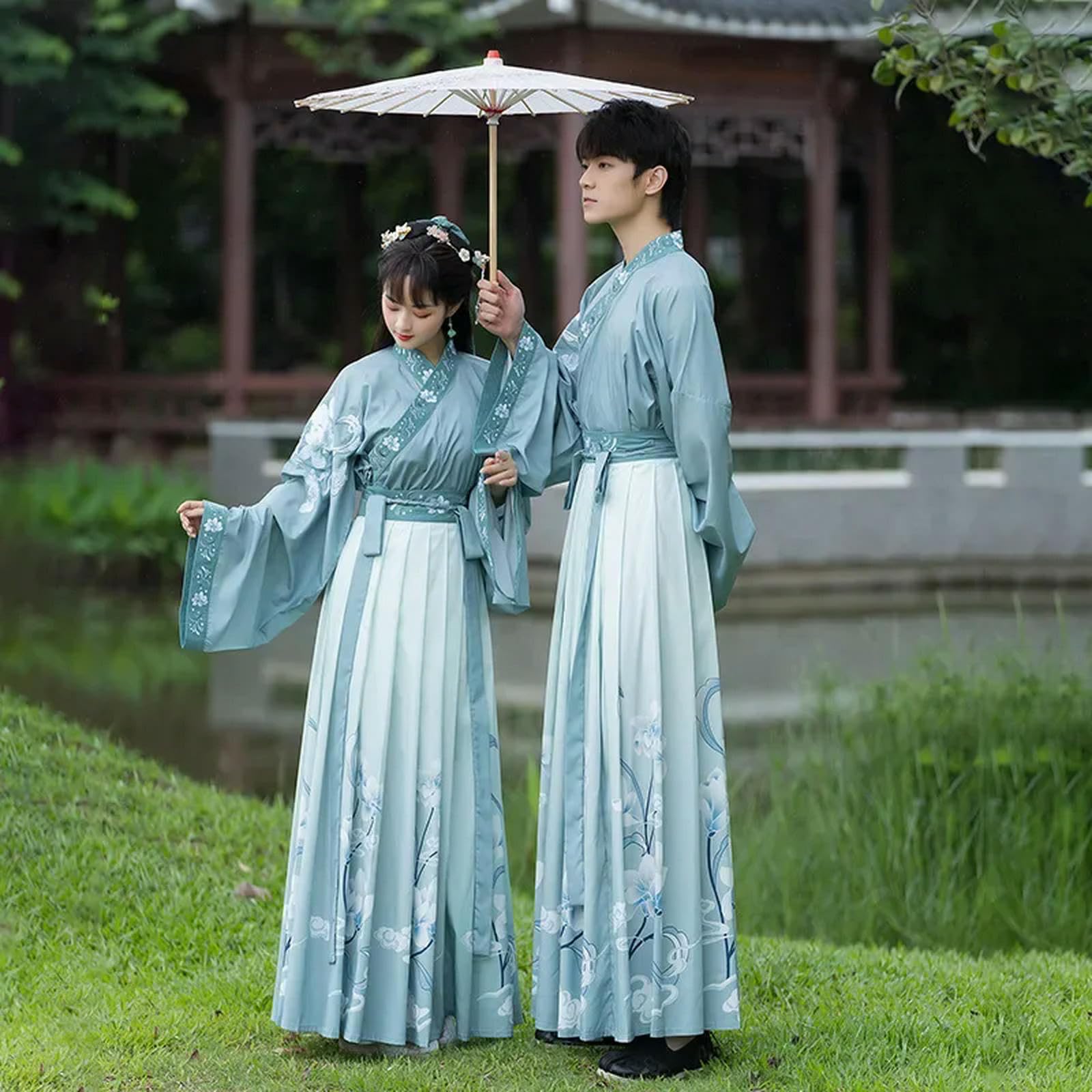 Dynasty - Vestido de pareja con bordado azul degradado para adultos, disfraz de carnaval para hombres y mujeres, talla grande