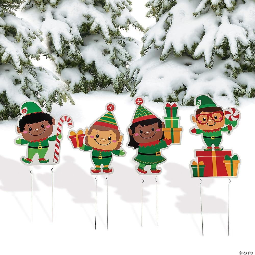 Christmas Elves Yard Stakes - 4 Pieces