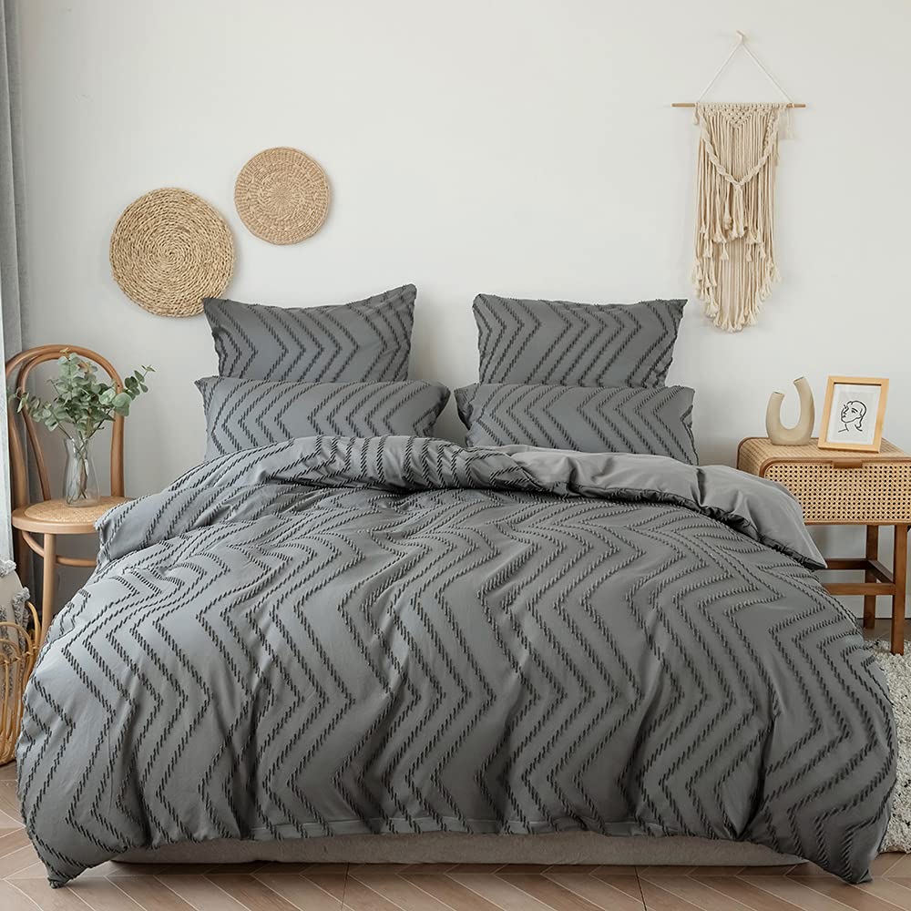 Parure de lit 2 personnes 220x240 housse couette gris foncé