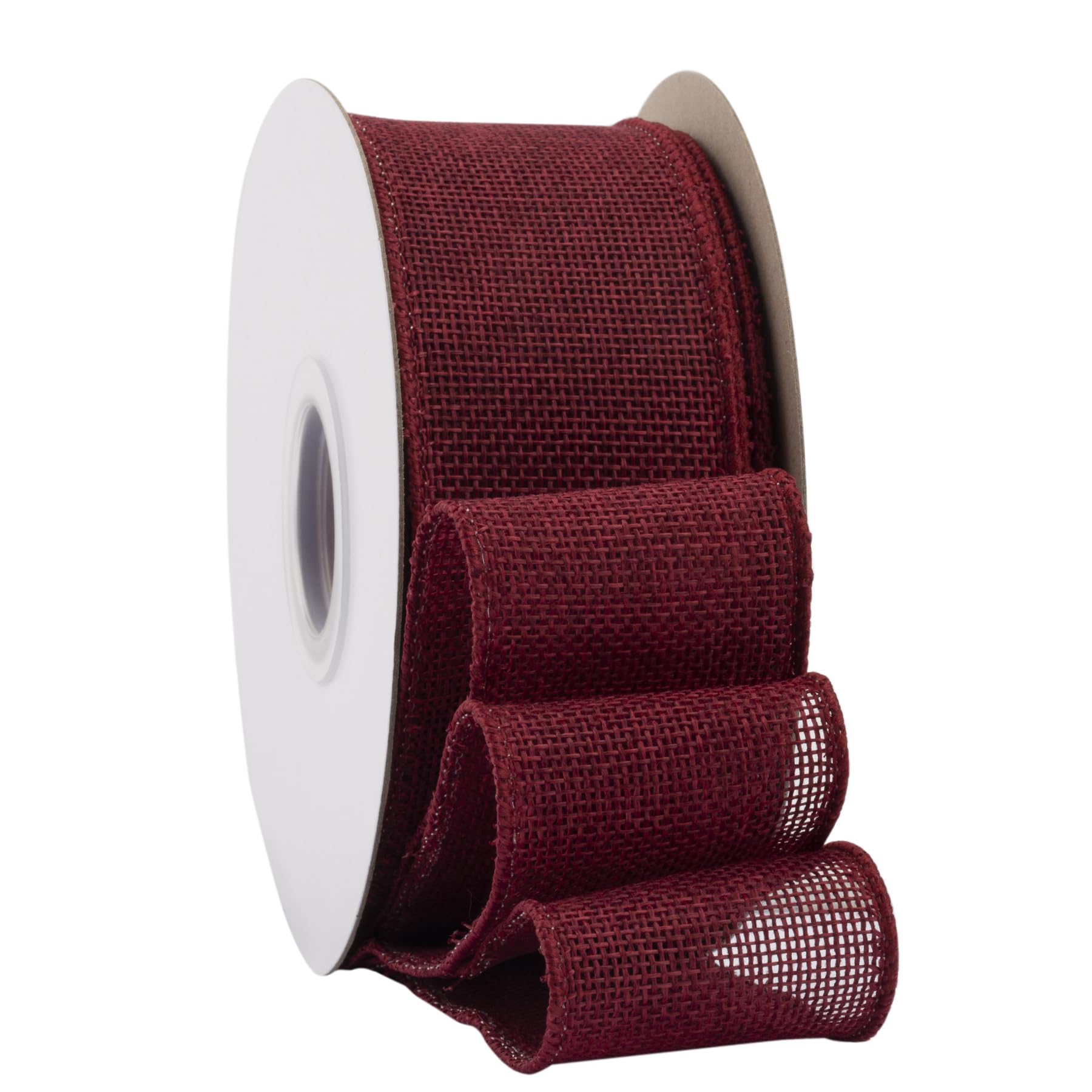 Ribbonitlux Burgundy Burlap Wired Ribbon, 50mm x 18 Meters, Wired Edge Burlap Ribbon for Gift Wrapping Big Bow, Wreath