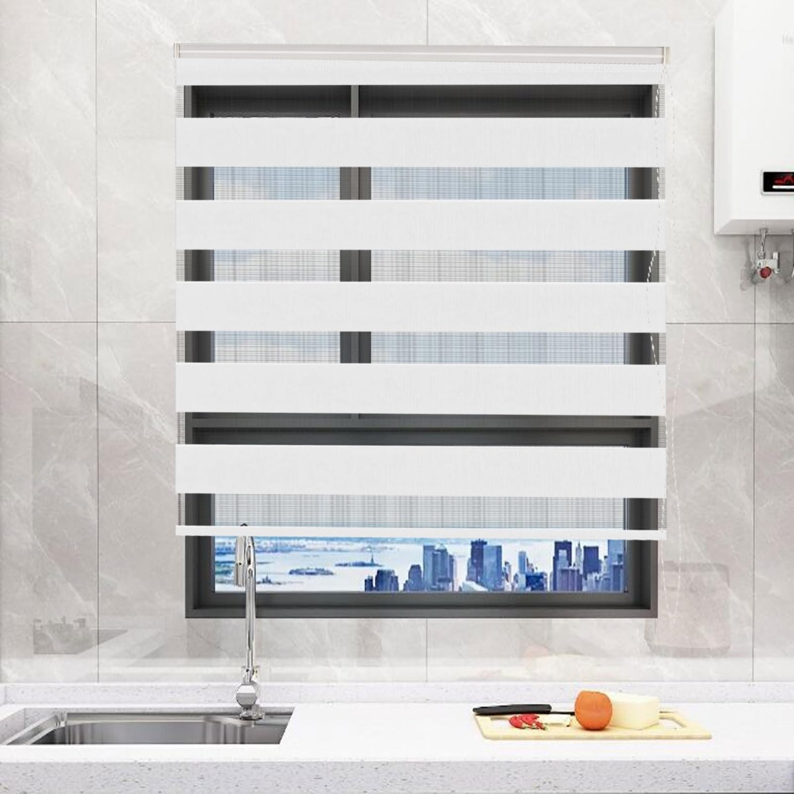 Blackout Roller Blinds 85 x 320 cm UV Protection Light Filtering Thermal Roller Blind Easy to Install Fittings Included for Windows Room Darkening, Biały