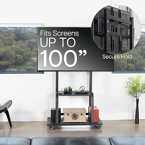 Miniatura 5 de VIVO Carrito de TV móvil resistente para pantallas de 42 a 100 pulgadas de hasta 330 libras LCD LED OLED 4K Smart Flat and Curved Panels Max 800x600