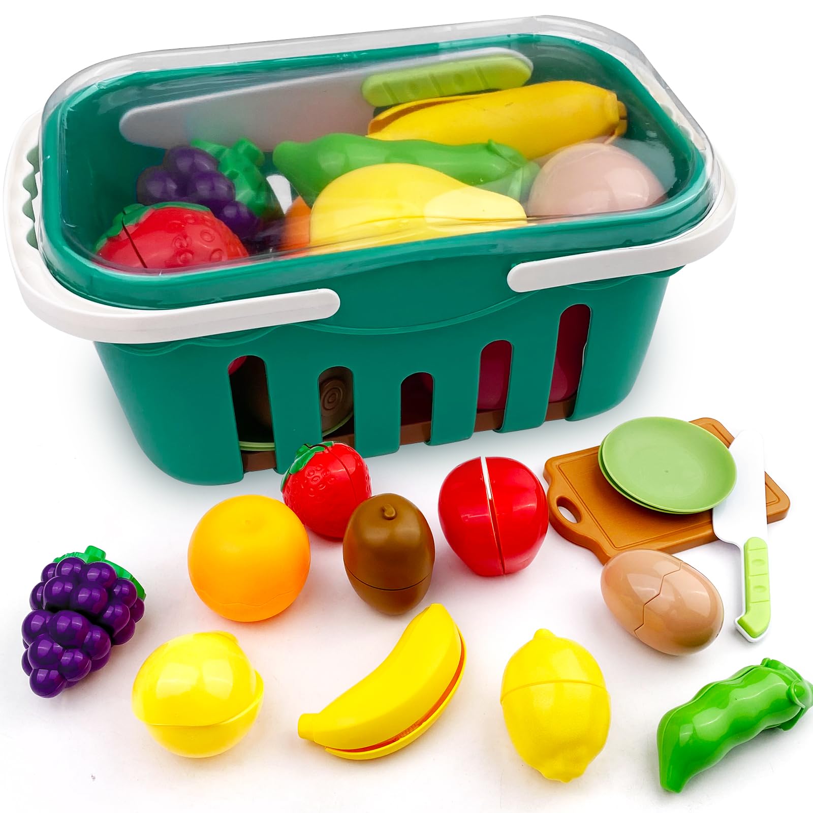 Rseuphiee Frutas y Verduras Juguete, Comida de Juego para Cortar, Verduras Comida Madera Juguete para Cocina, Cocinitas de Juguetes para Cortar Niños, Juego Montessori Niños Educativos Regalo