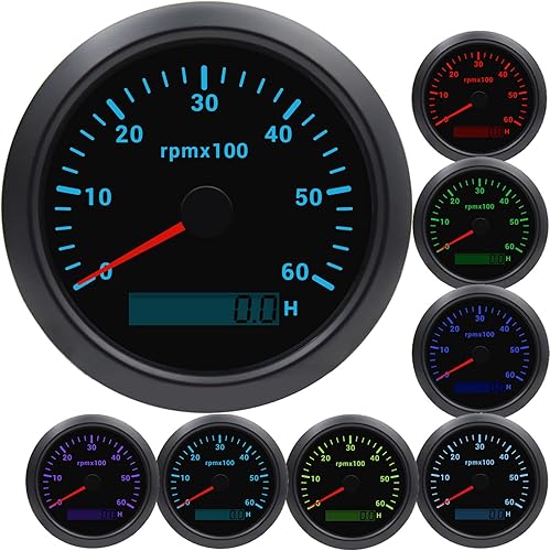 KAOLALI Tacómetro impermeable de 6000 RPM con retroiluminación roja 3.346in 9-32 V para coche barco motocicleta negro astilla