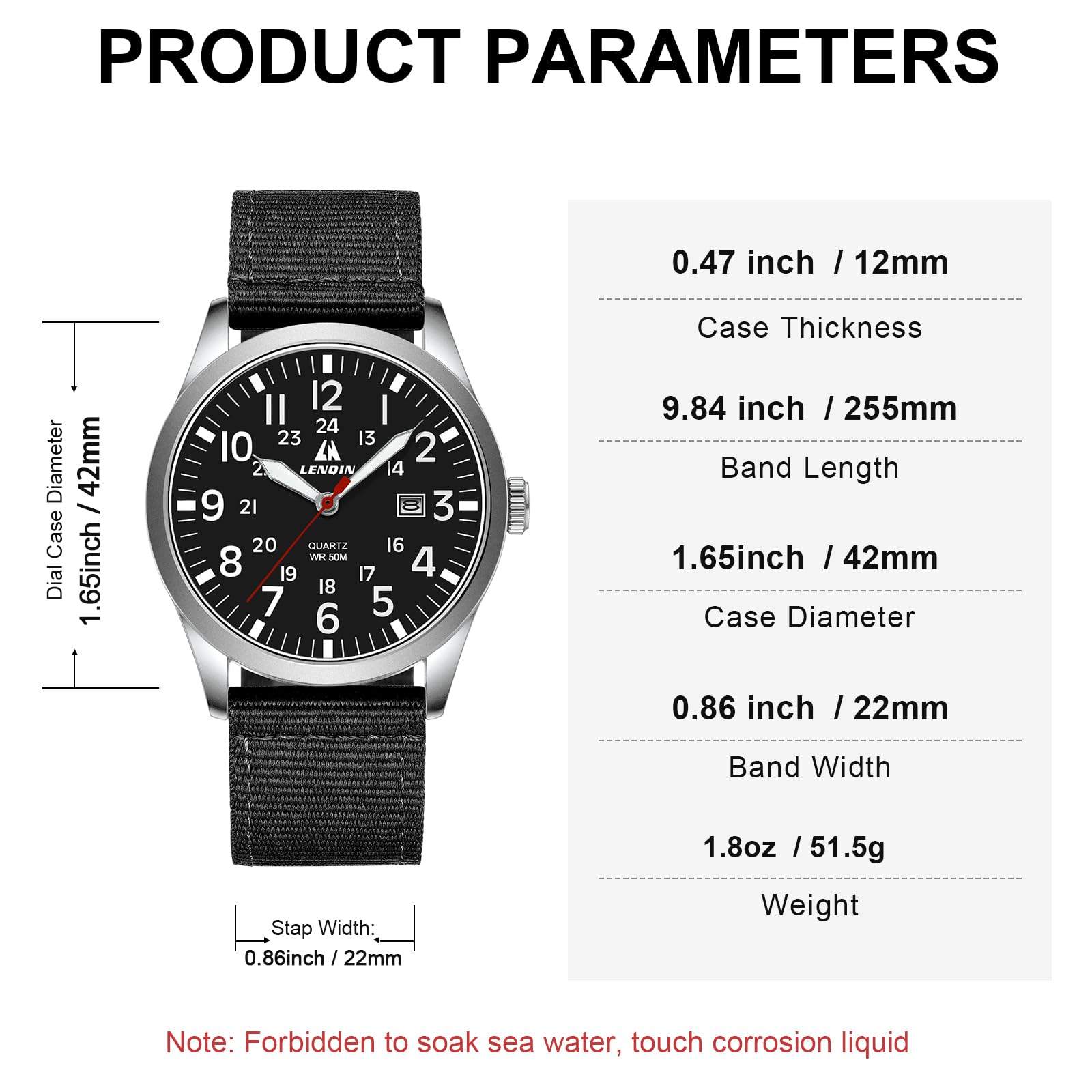 LN LENQIN Montres analogiques à Quartz pour Hommes Montre-Bracelet étanche pour Hommes Montre de Terrain légère et Simple avec Date
