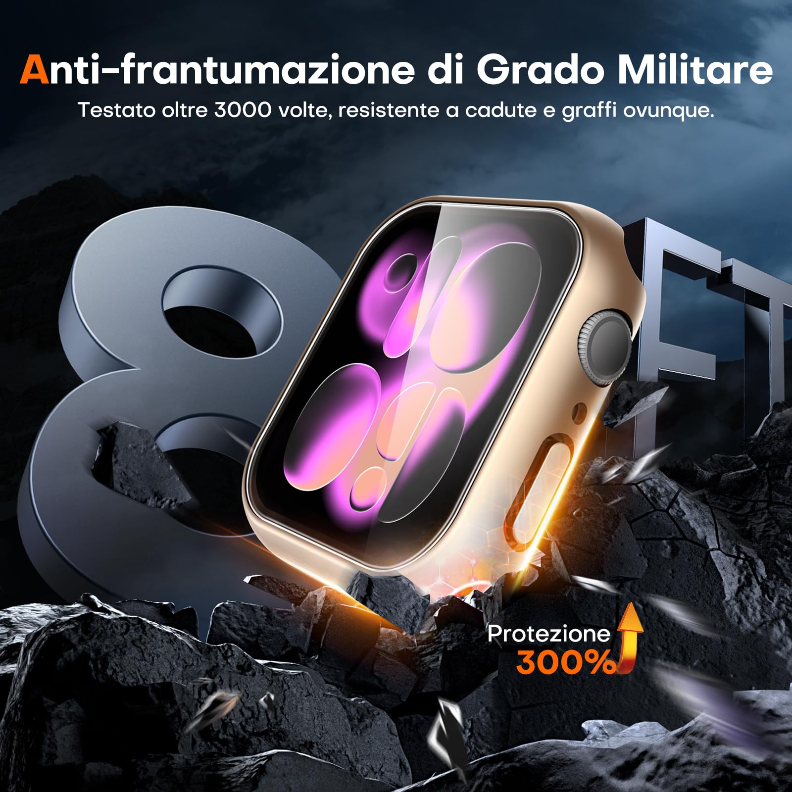 TAURI 2 Pezzi Cover PC Compatibile con Apple Watch Series 11/10 42mm, 9H in Vetro Temperato,[Tocco Sensibile][HD Clear] Sottile Rigida Custodia per iWatch 42mm - Trasparente+Champagne