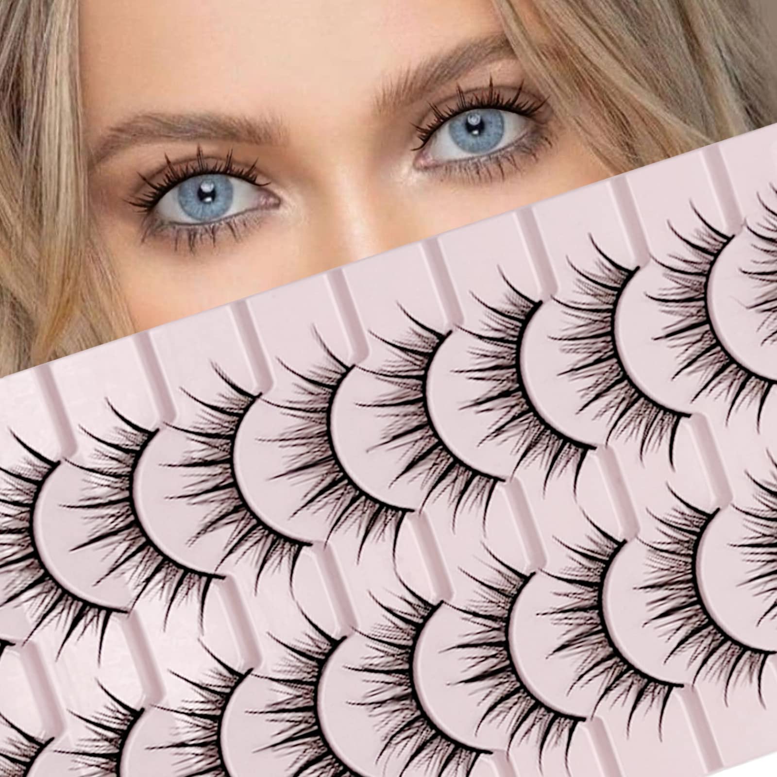 Photo 1 of 3 SEMATA Manga Lashes Natural Look False Eyelashes Wispy Anime Lashes 3D Cosplay Spiky Lashes Strip Pack 10 Pairs 4D-Spiky Fluffy Lashes