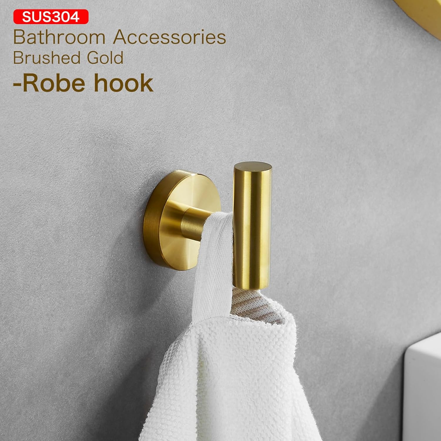 Bathroom Hardware Accessories Set Adjustable Brushed Gold Towel Bar Set 18in Stainless Steel Wall-Mounted Round 4-Piece Bath Towel Bar Set