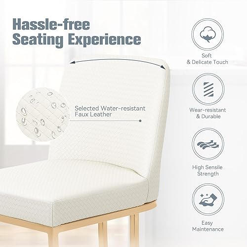 Miniatura 4 de Juego de 2 taburetes de bar de altura de mostrador de color blanco cremoso de 24 pulgadas, modernos taburetes de bar dorados con respaldo tapizado