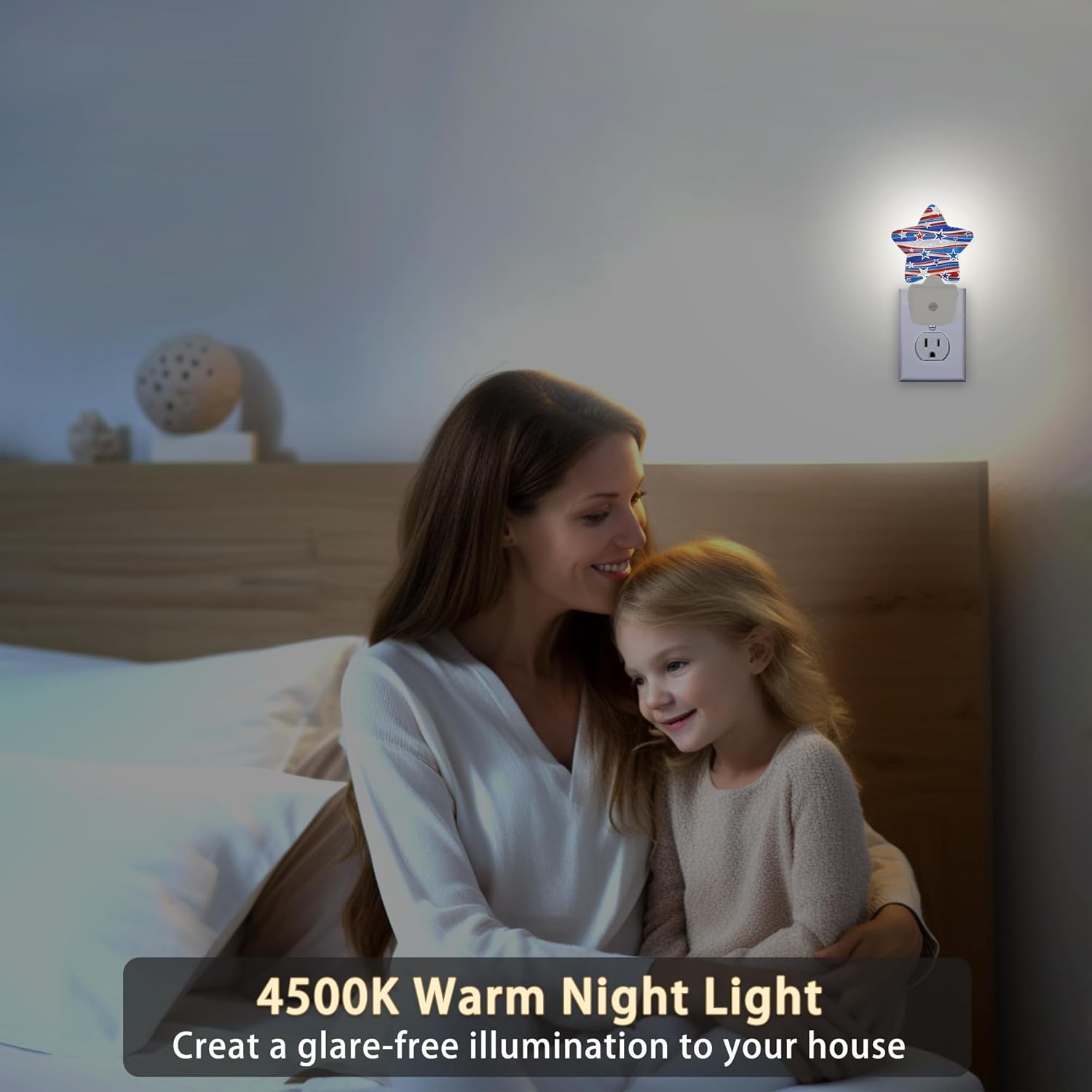 America Flag Nights Lights Plug into Wall with Dusk to Dawn Sensor,Lamp for Bedroom Bathroom Hallway Nightlight for Women Girls