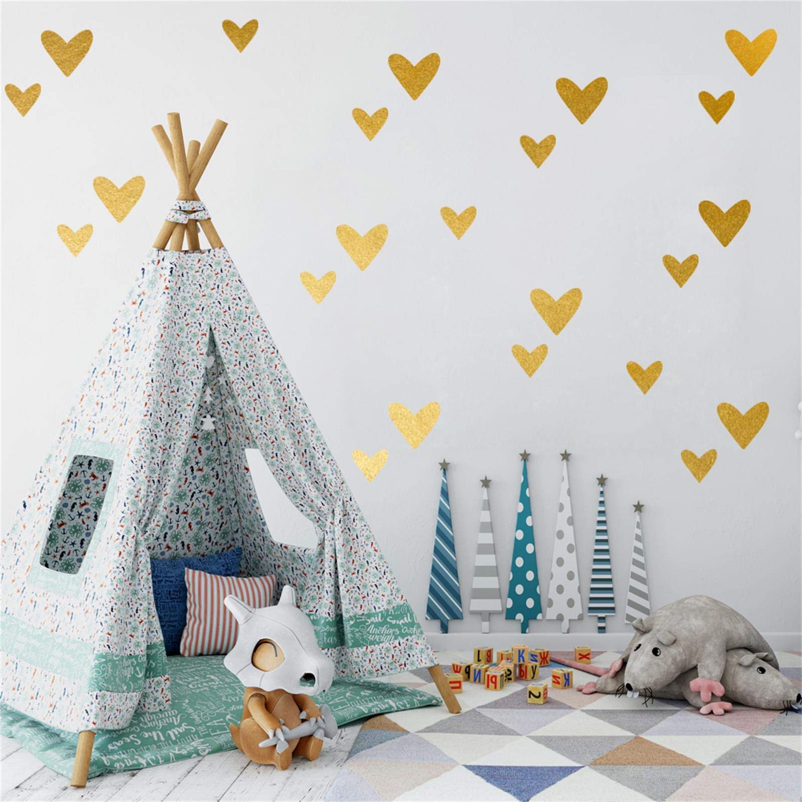 BIUBIUGO 126 Pcs Loving Heart Wall Decal,Gold Wall Decor Girls Bedroom Decor Vinyl Stickers Removable Easy Paste Kids Room Decor for Girls Boys,Living Room Wall Decor Nursery Decor Wall