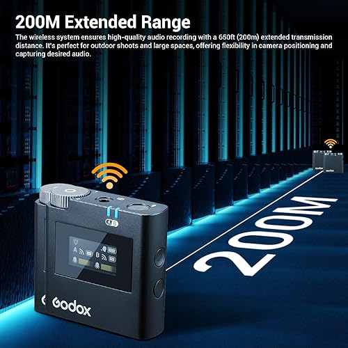 Miniatura 6 de GODOX Virso S M2 Micrófono Lavalier inalámbrico para Sony, micrófono inalámbrico con cancelación de ruido de 2.4G, rango de 656 pies, batería de 17