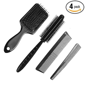 Brigand 4 PCS Paddle Hair Brush, Detangling Brush and Hair Comb Set for Men and Women, Great On Wet or Dry Hair, No More Tangle Hairbrush for Long Thick Thin Curly Natural Hair (Black?