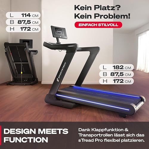 Sportstech Tapis de Course Professionnel pour Maison, 20 km/h, APP | Grande Surface de Course, Inclinaison 16%, jusqu'à 150 kg | LED & 360° Tabletholder | avec 1 an d'App STL Incluse - 8