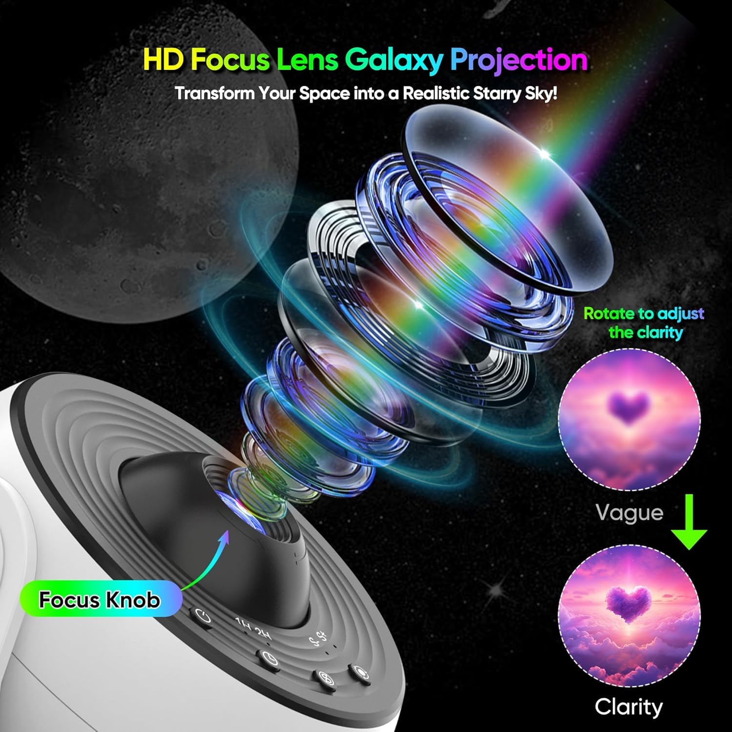 Upgrade Galaxy Projektor Pro, Lomoo 13 in 1 HD Planetarium Star The Milky WayProjektor für das Schlafzimmer, 360 rotierende Sternenlicht mit verstellbarem Knopf und Timer für Decke, Geschenke,
