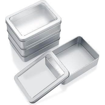 Pack of 4 Small Metal Tins with Lid Storage Box Metal Rectangular Metal Box Container Silver Organiser Tin Box without Hinges for Sweets Gifts 4.9 x 3.54 x 1.4 Inches Silver
