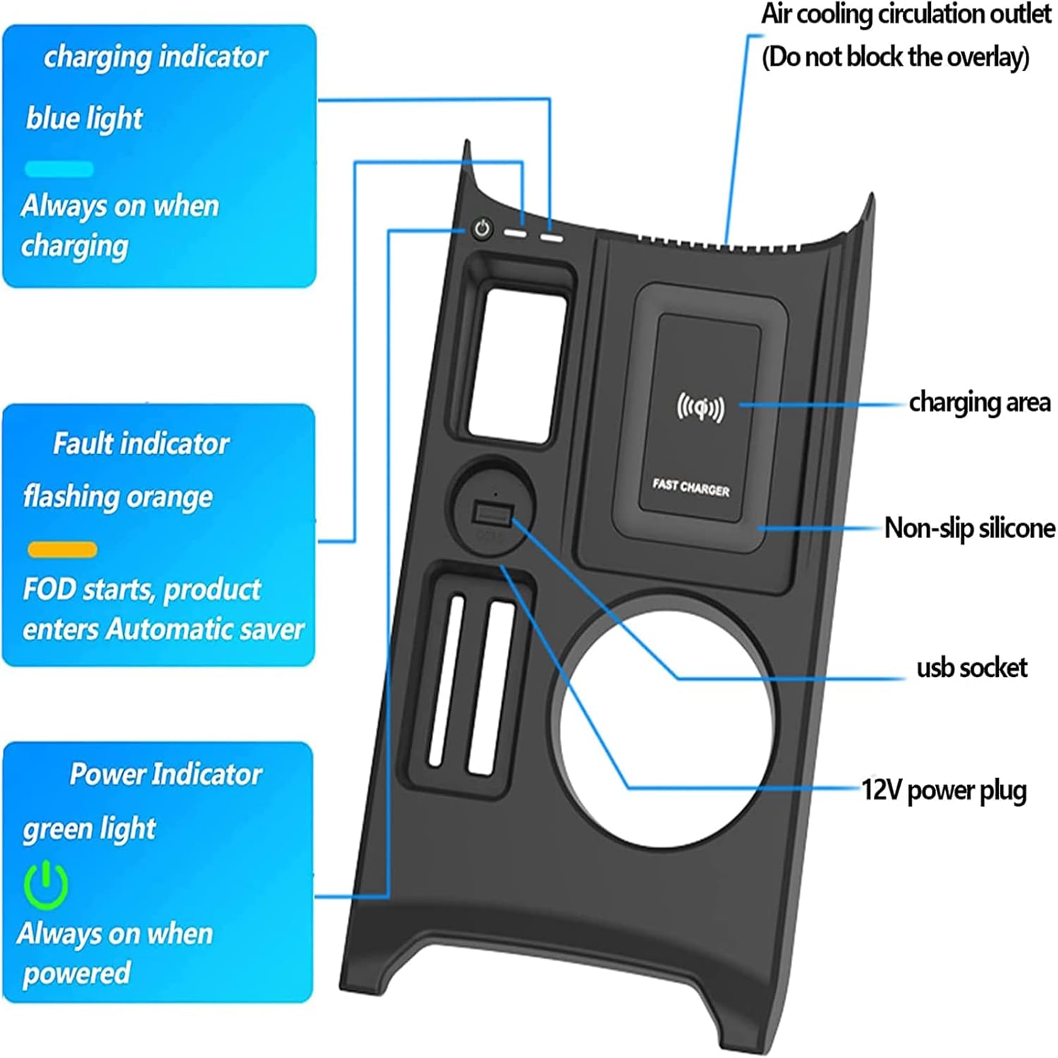 Wireless Car Charger for Audi A3 2021 2022 2023, 15W Fast Phone Charging Pad, Center Console Charger, for Any Qi-Enabled Phone