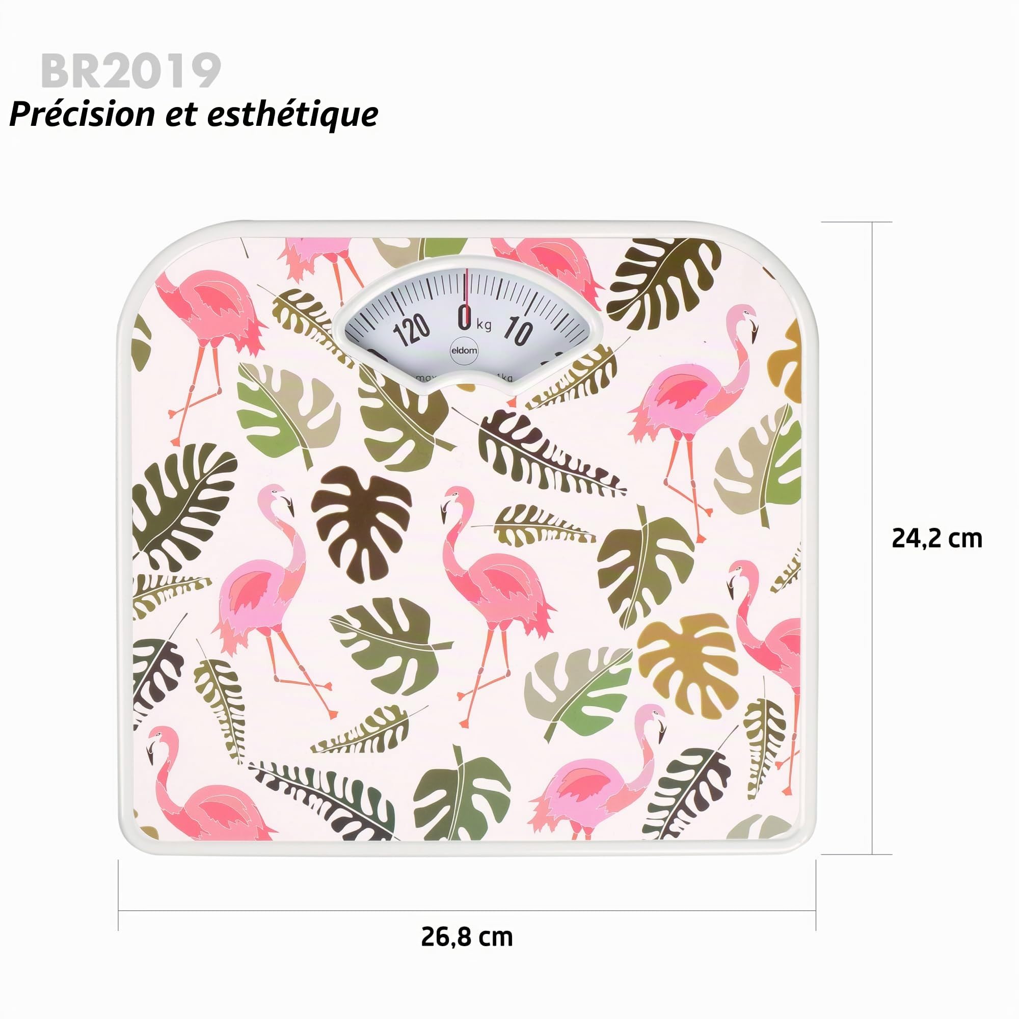 BR2019 Pèse-personne mécanique traditionnel avec cadran facile à lire, boîtier en métal stable, facile à lire, flamants roses