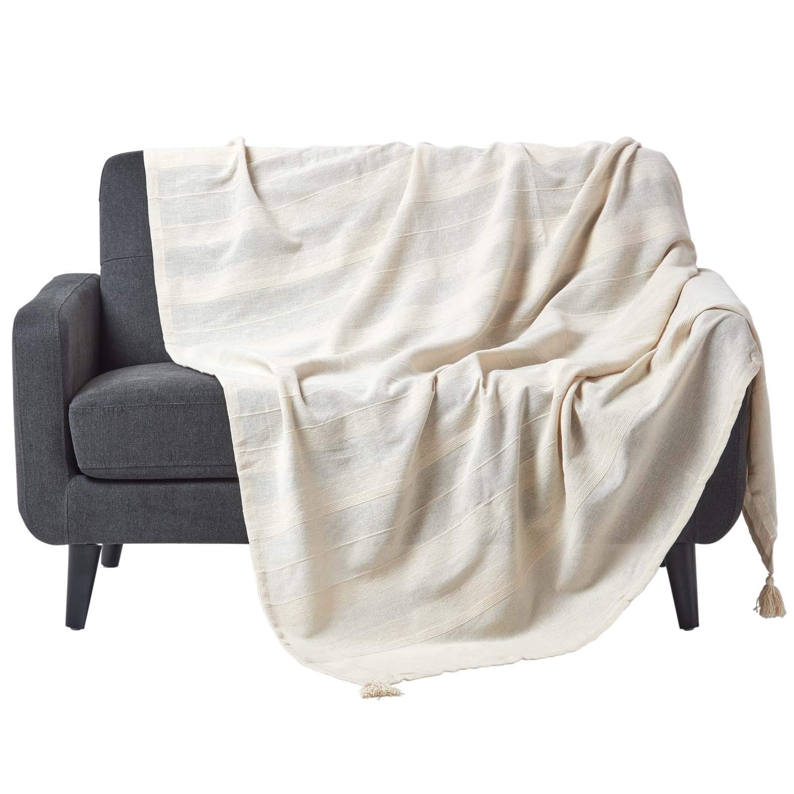 Homescapes Unisex Natural Cotton Rajput Ribbed Throw In 255Cm X 360Cm