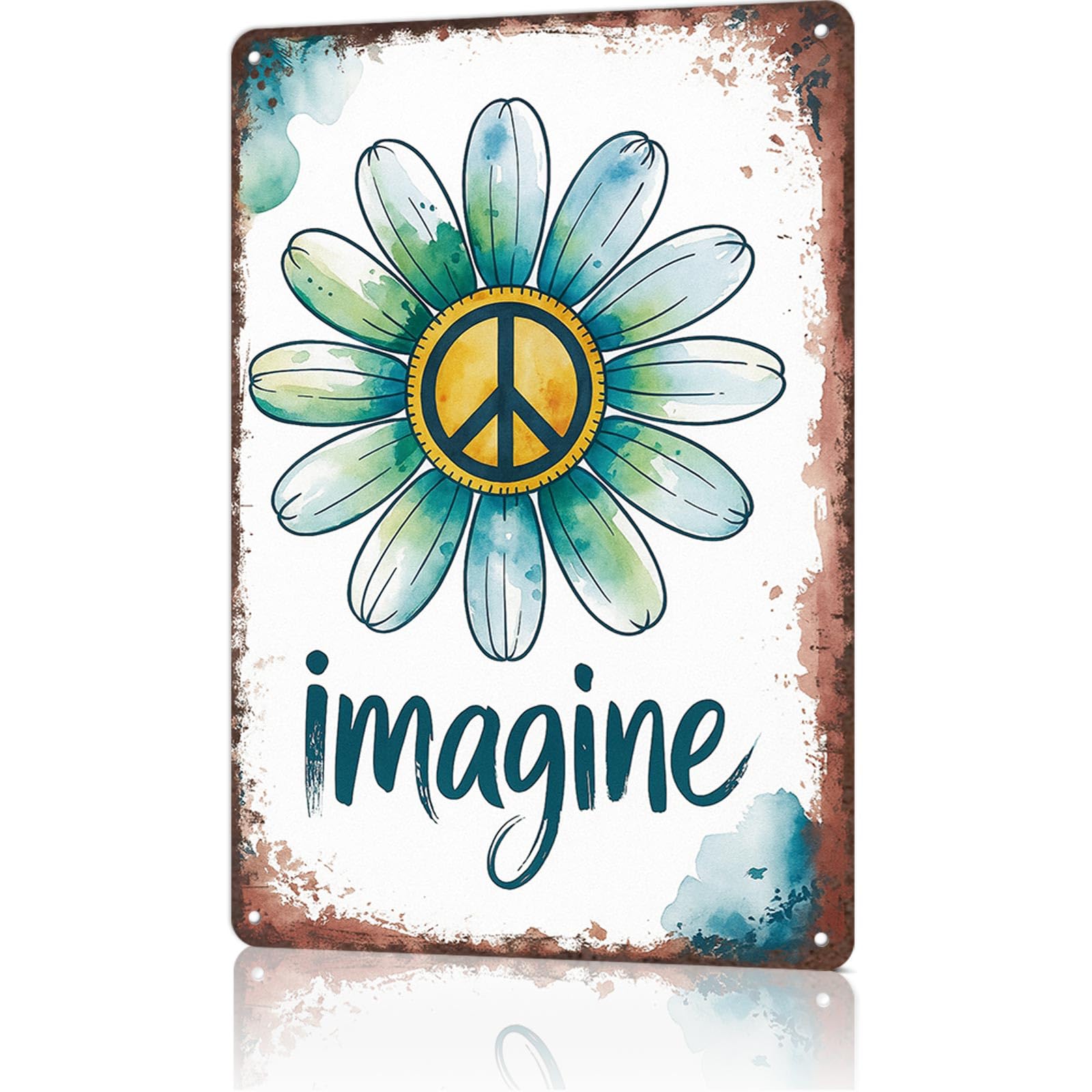 KWQDOZF Metal Signs Poster 8x12inch Imagine Peace Sign Tin Sign Aluminum Sign Wall Art For Home Room Bedroom Office Decor