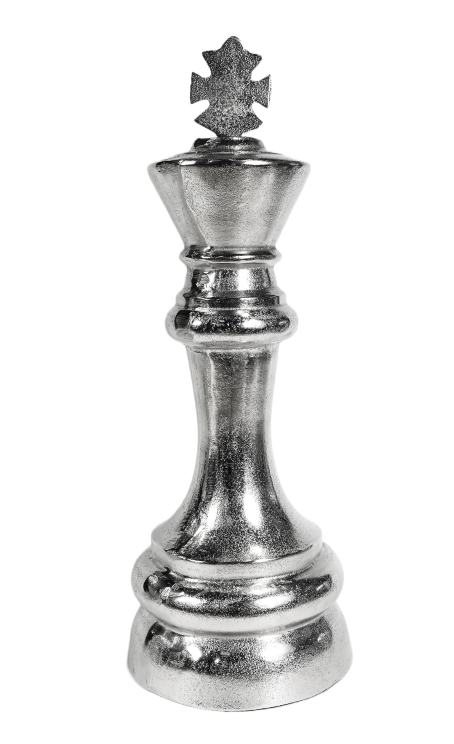 MichaelNoll Schachfigur XXL, König, Dame oder Springer, Schach Figur Schachspiel Deko Aluminium Silber, Dekoration für Wohnzimmer, Schlafzimmer oder Büro (König - MN-DE-5128)