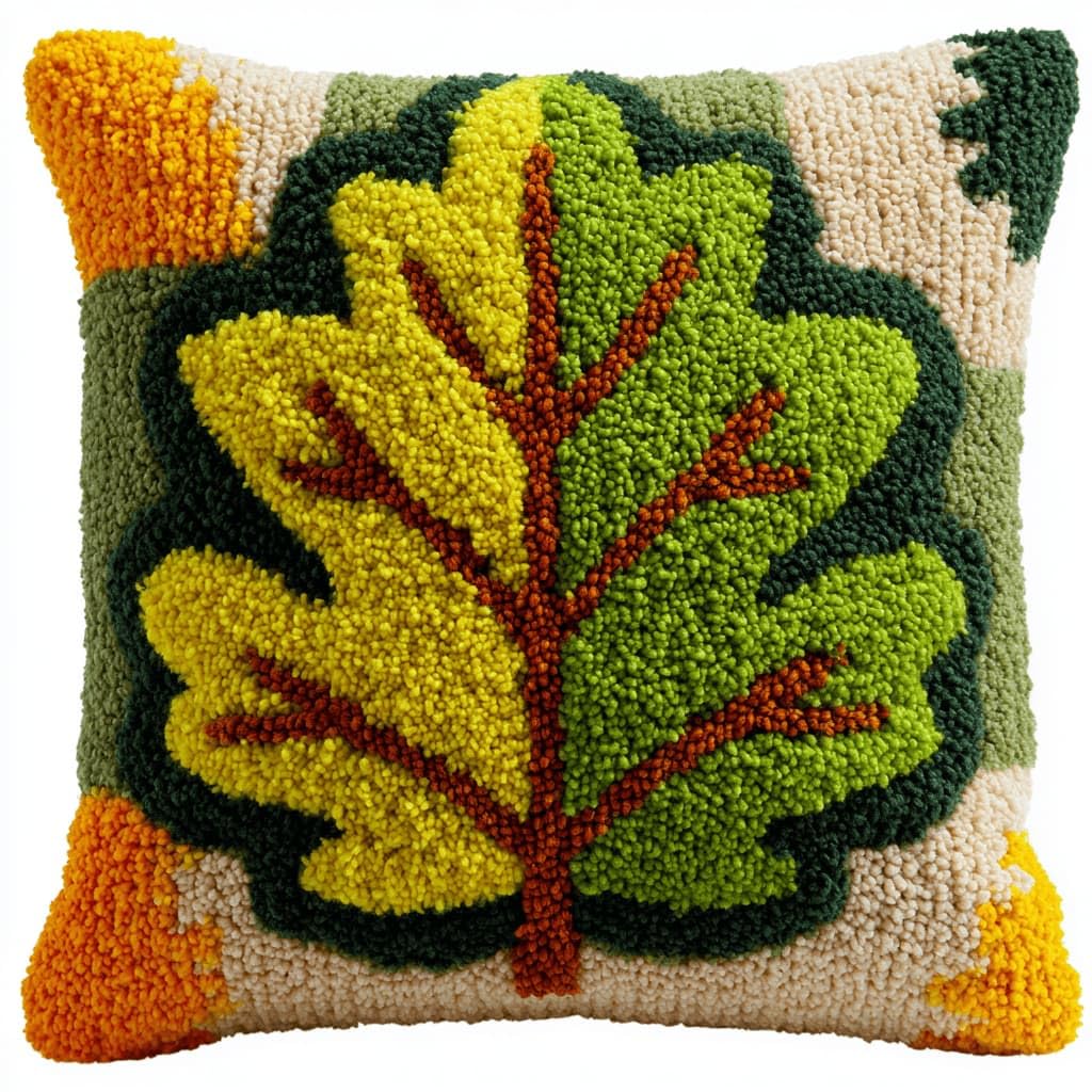 Kitquiver Latch Hook Cushion Kit,Leaf DIY Throw Pillow Cover 43X43Cm